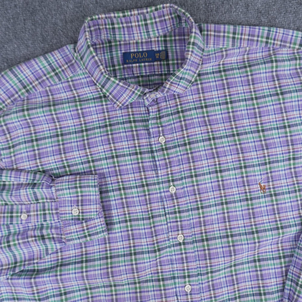 Polo Ralph Lauren Button Down Mens 3XB Purple Green Plaid Long Sleeve Shirt